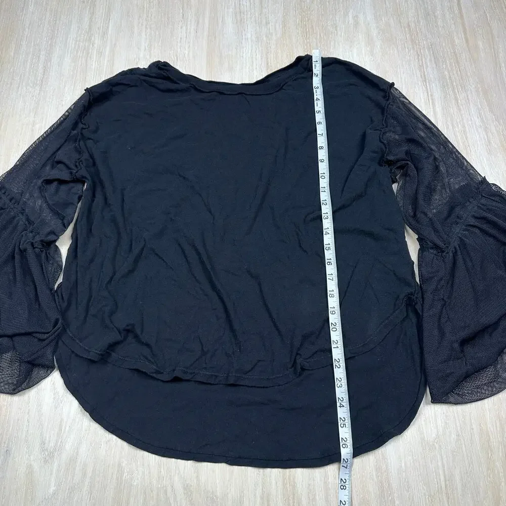 Free People Black Still Got It Boho Mesh Bell Sleeve Gothic Top Blouse Medium - Picture 7 of 13